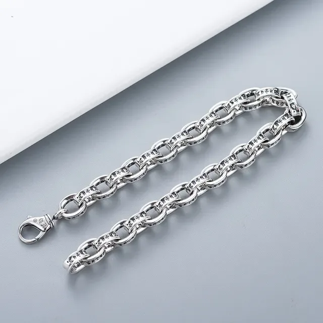Silver-Tone Pavé Stone Oval Link Chain Bracelet 3