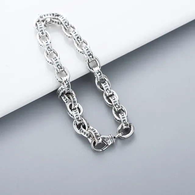 Silver-Tone Pavé Stone Oval Link Chain Bracelet 4