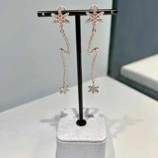 Silver-Tone Pink Pavé Star Zigzag Drop Earrings