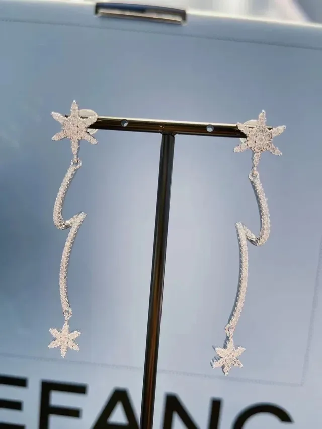 Silver-Tone Pink Pavé Star Zigzag Drop Earrings 6