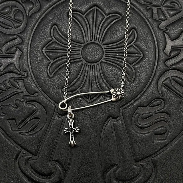 Silver-Tone Safety-Pin Cross Pendant Necklaces 3
