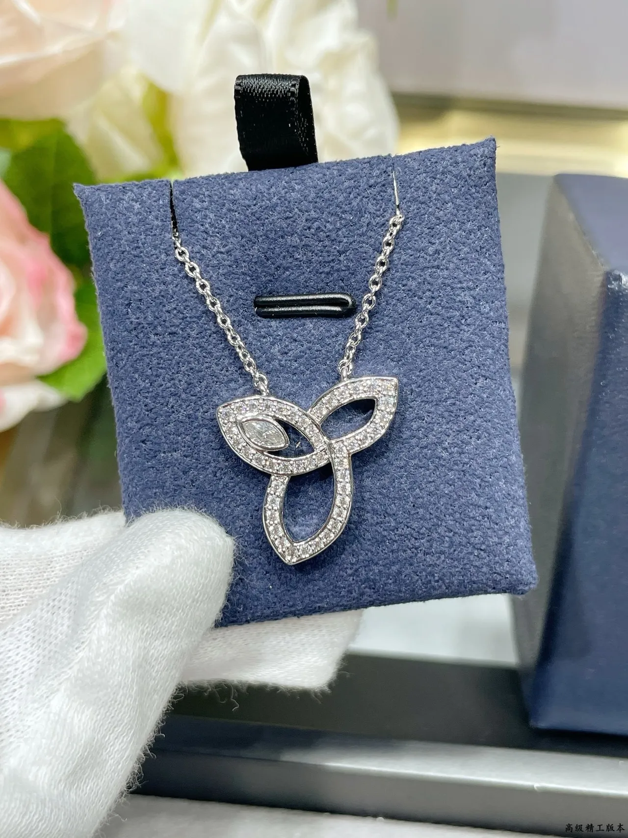 Silver-Tone Triquetra Pavé Pendant Necklace 3