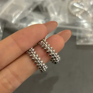 Silver-Toned Double-Row Spiked Stud Hoop Earrings