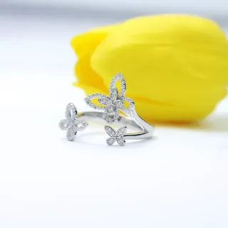 Silver-Toned Pavé Triple Butterfly Open-Band Ring
