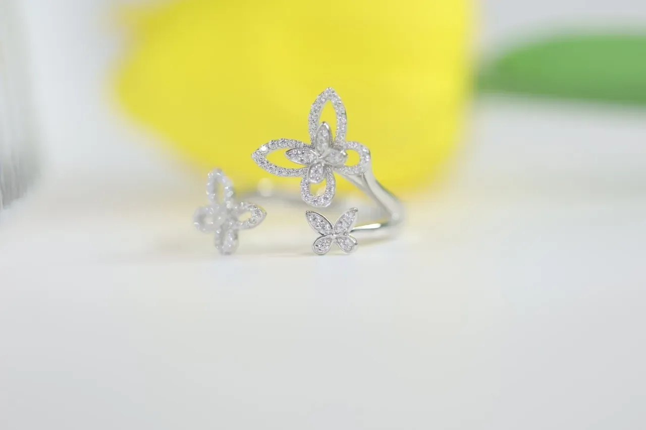 Silver-Toned Pavé Triple Butterfly Open-Band Ring 5