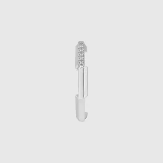 Silver Transparent Geometric Open Hoop Pavé-Set Vertical Stone Bar Earrings