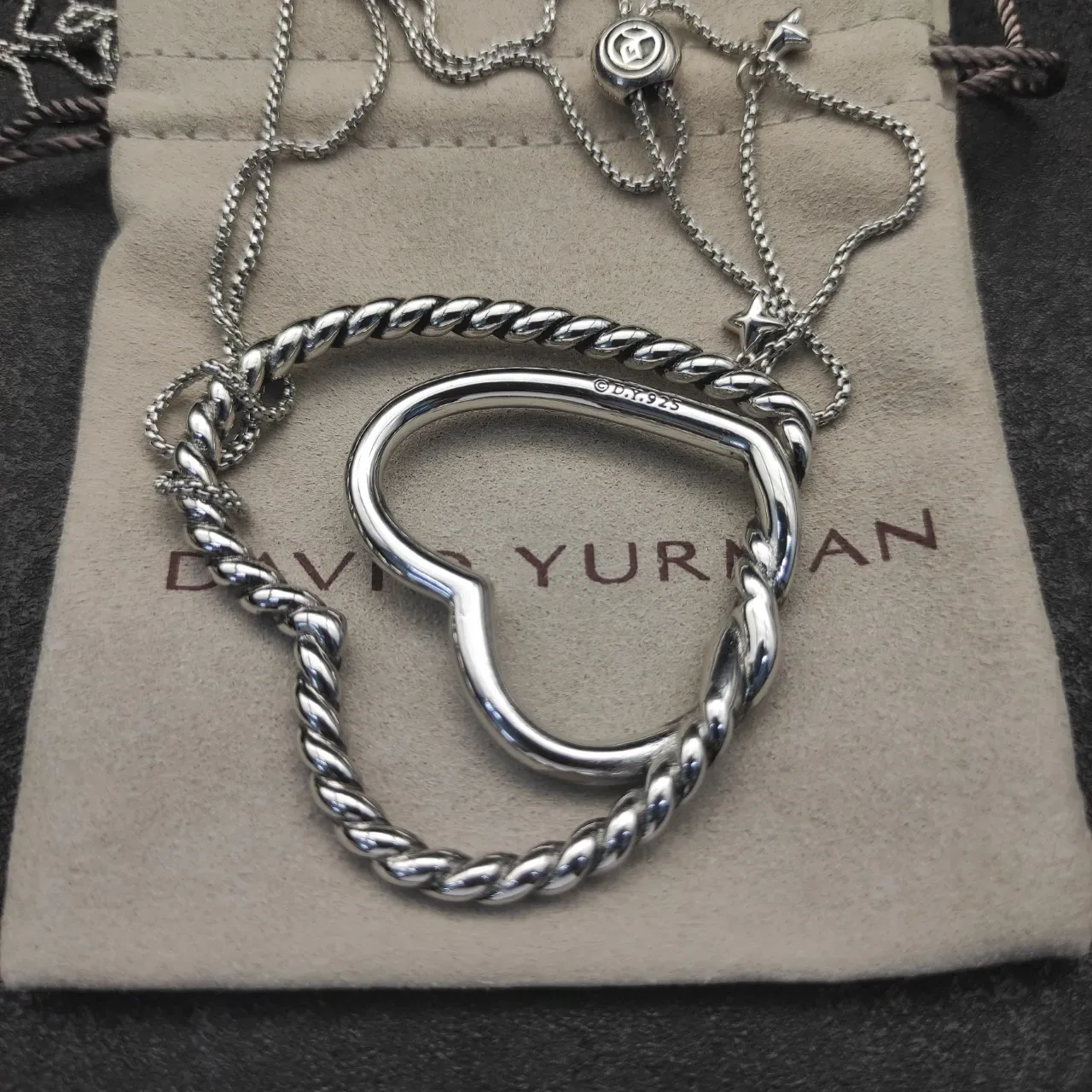Silver Twisted Rope Double Heart Openwork Necklace 8
