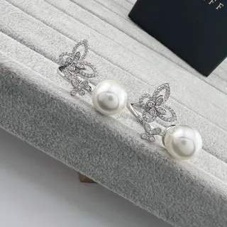 Silver White Butterfly Motif Pearl-Centered Earrings