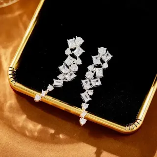 Silver White Cascading Multi-Stone Mixed-Cut Crystals Earrings