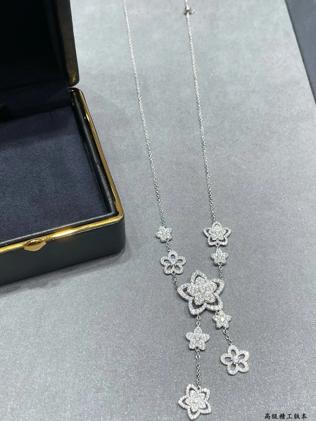 Silver White Floral Motif Pavé-Set Stones Necklace 2