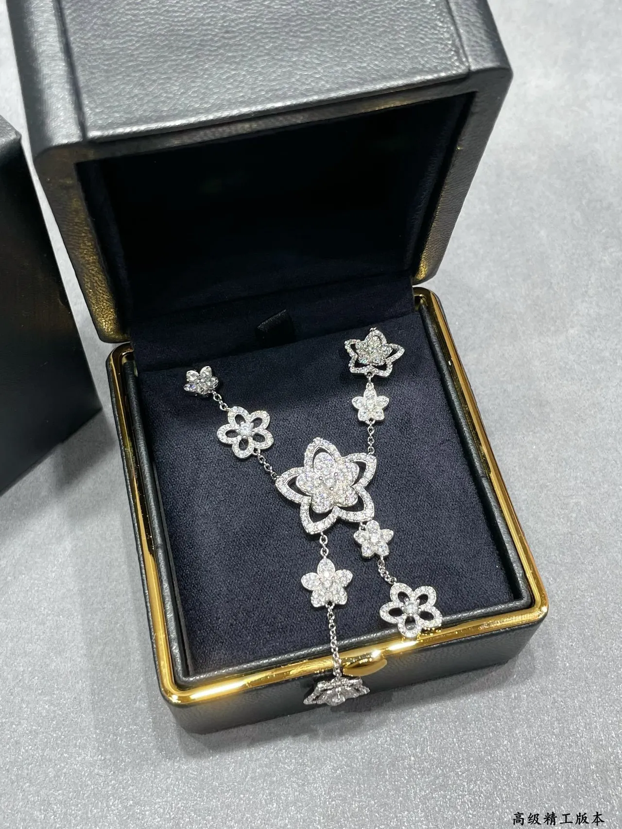 Silver White Floral Motif Pavé-Set Stones Necklace 5
