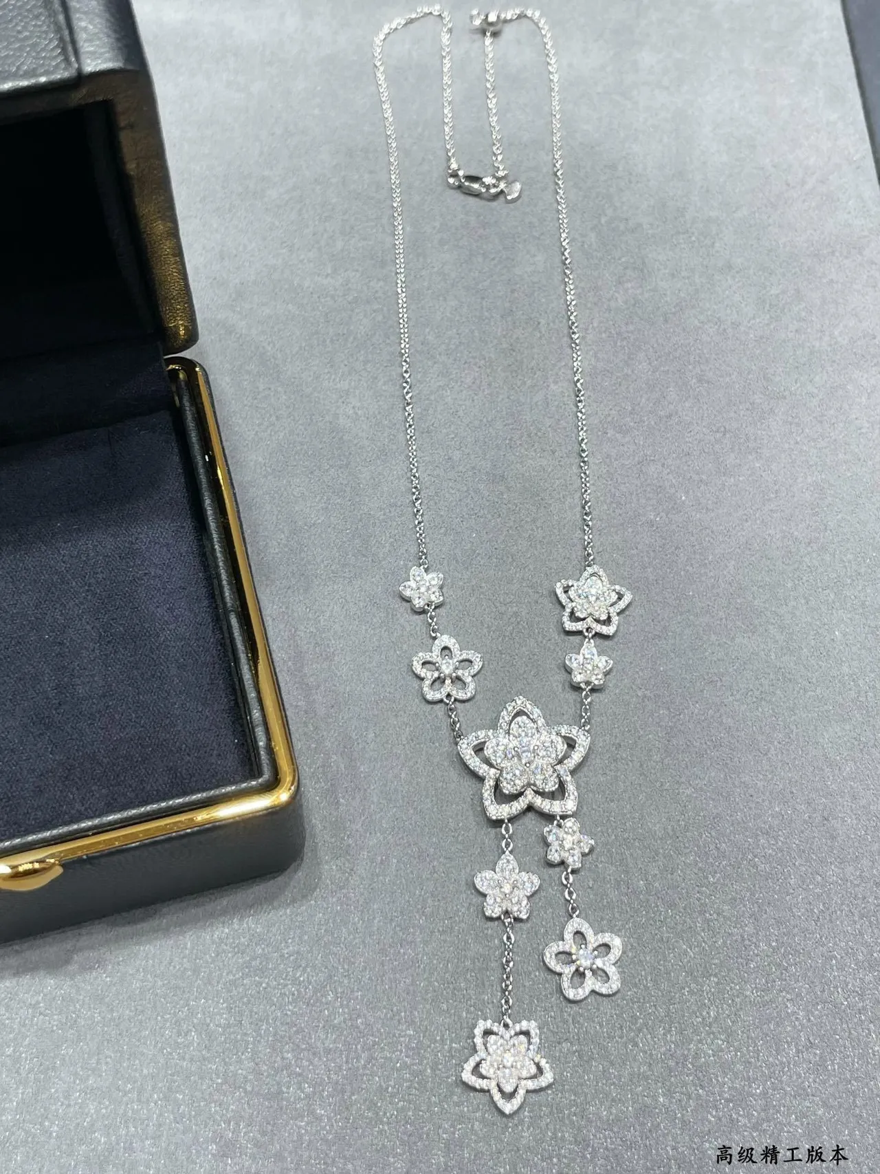 Silver White Floral Motif Pavé-Set Stones Necklace 6