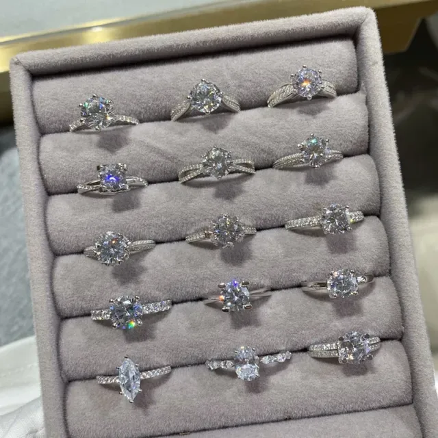 Silver White Halo-Set Solitaire Ring 4