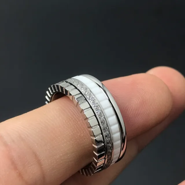 Silver White Multi-Band Construction Pavé-Set Stones Ring 2