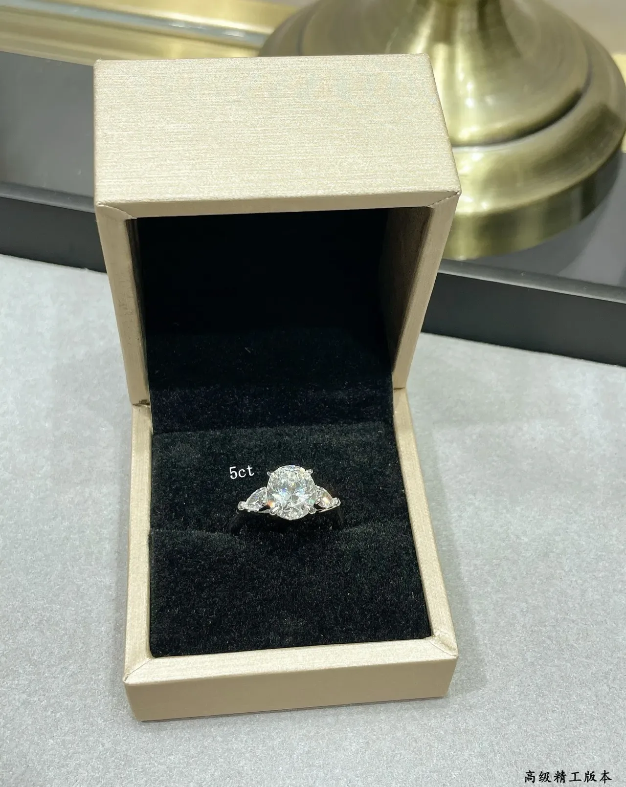 Silver White Three-Stone Design Round Brilliant Center Ring 6