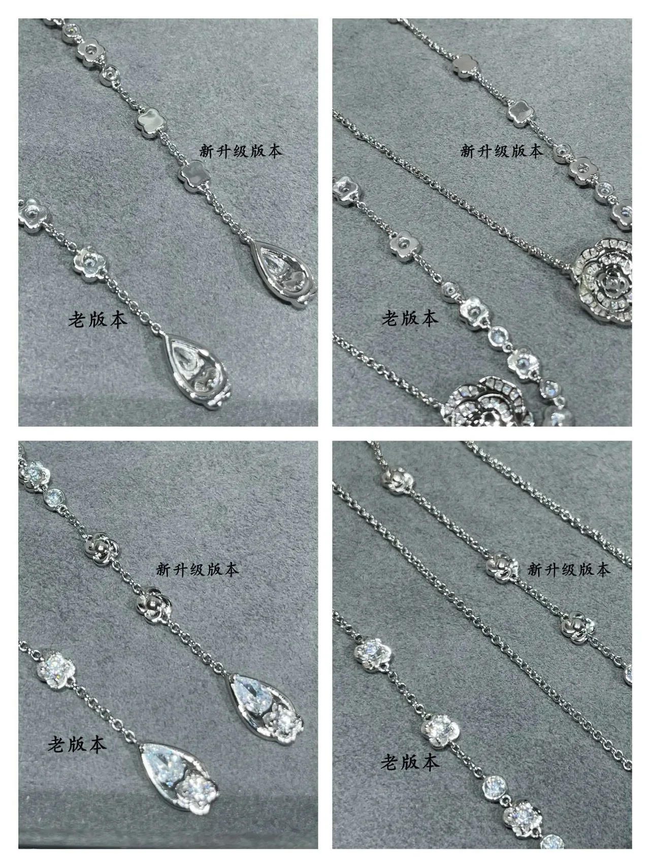 Silver White Y-Shaped Lariat Floral Pavé Pendant Necklace 9