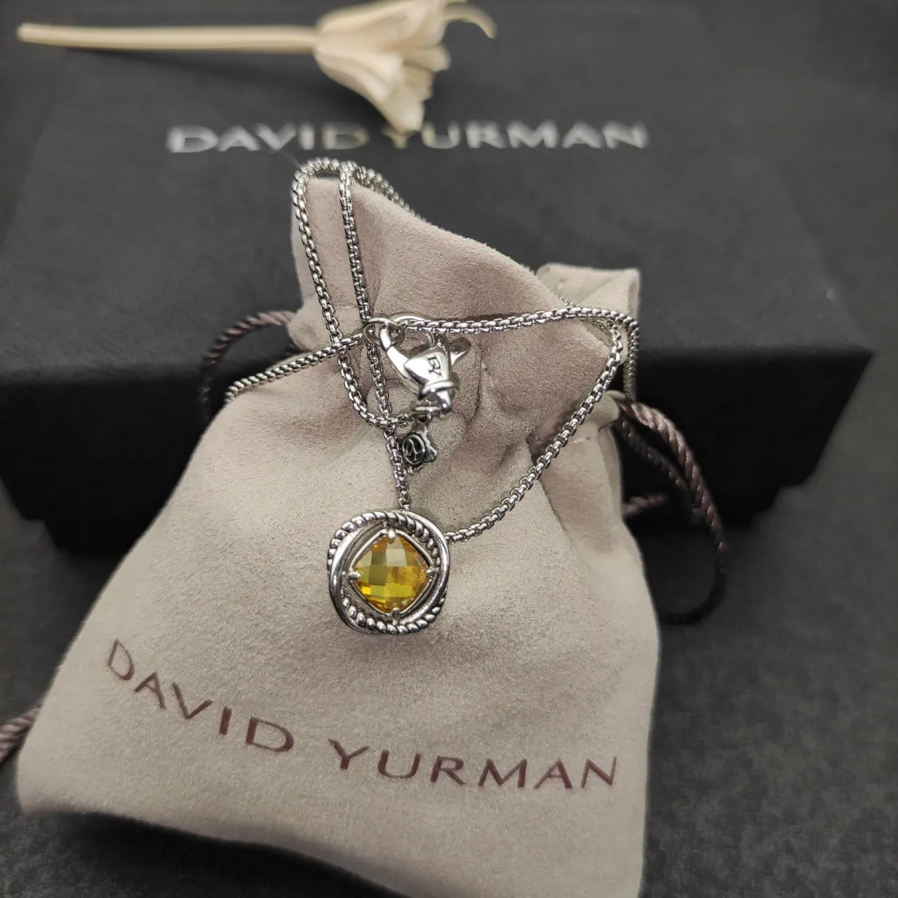 Silver Yellow Box Chain Faceted Gemstone Necklace 4