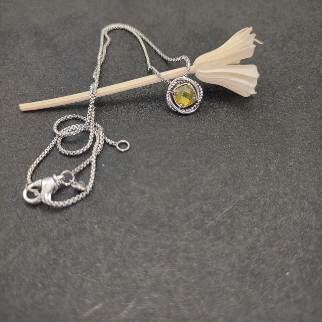 Silver Yellow Box Chain Faceted Gemstone Necklace 7