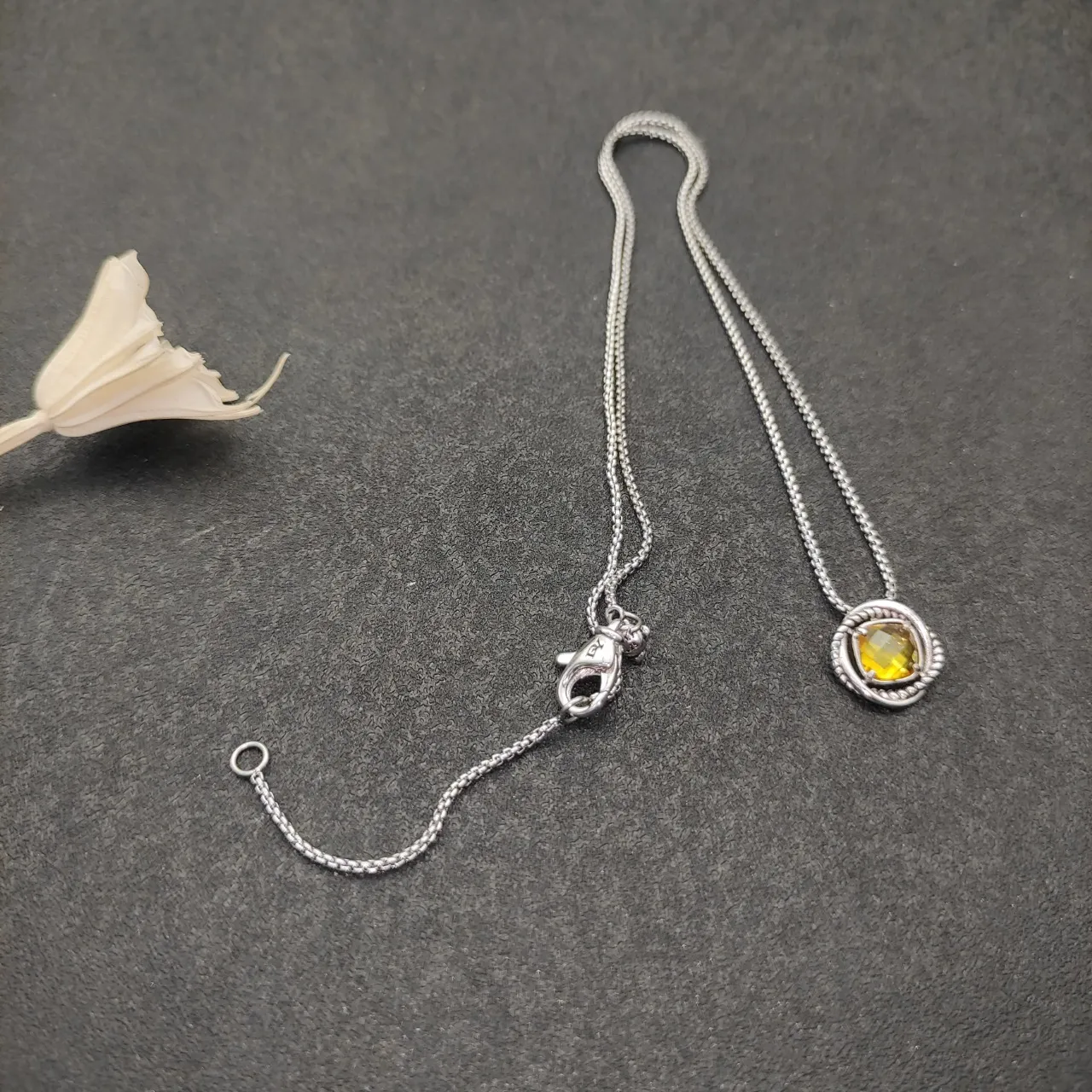 Silver Yellow Box Chain Faceted Gemstone Necklace 8