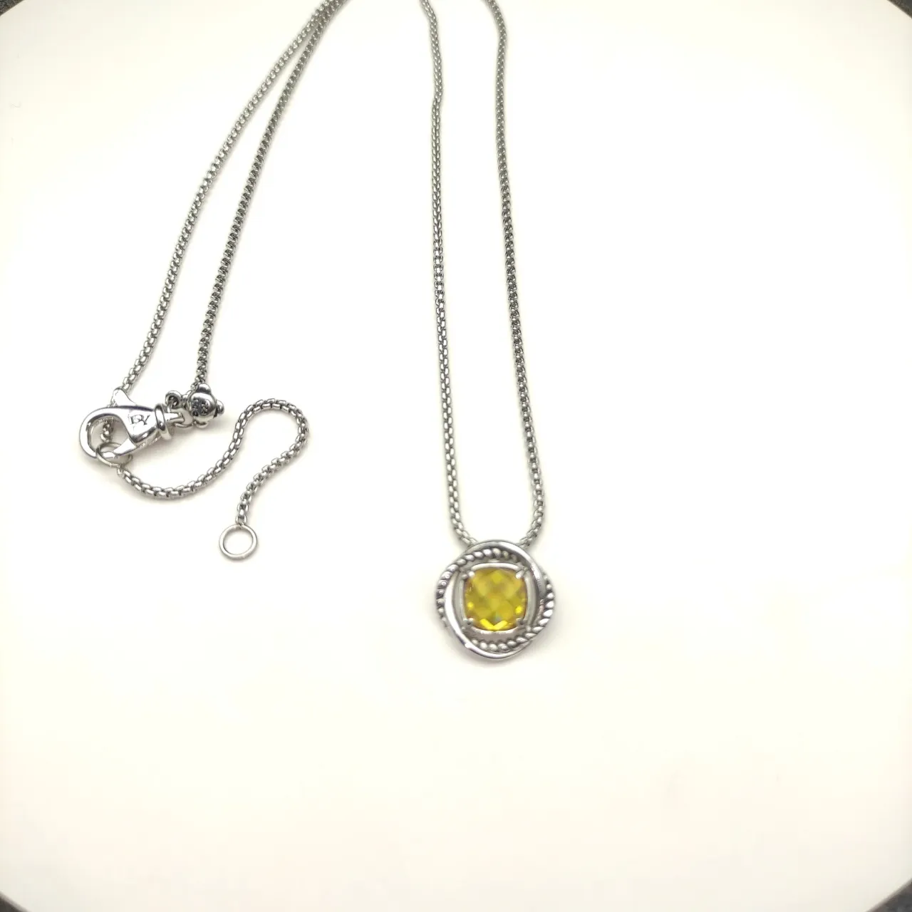 Silver Yellow Box Chain Faceted Gemstone Necklace 9