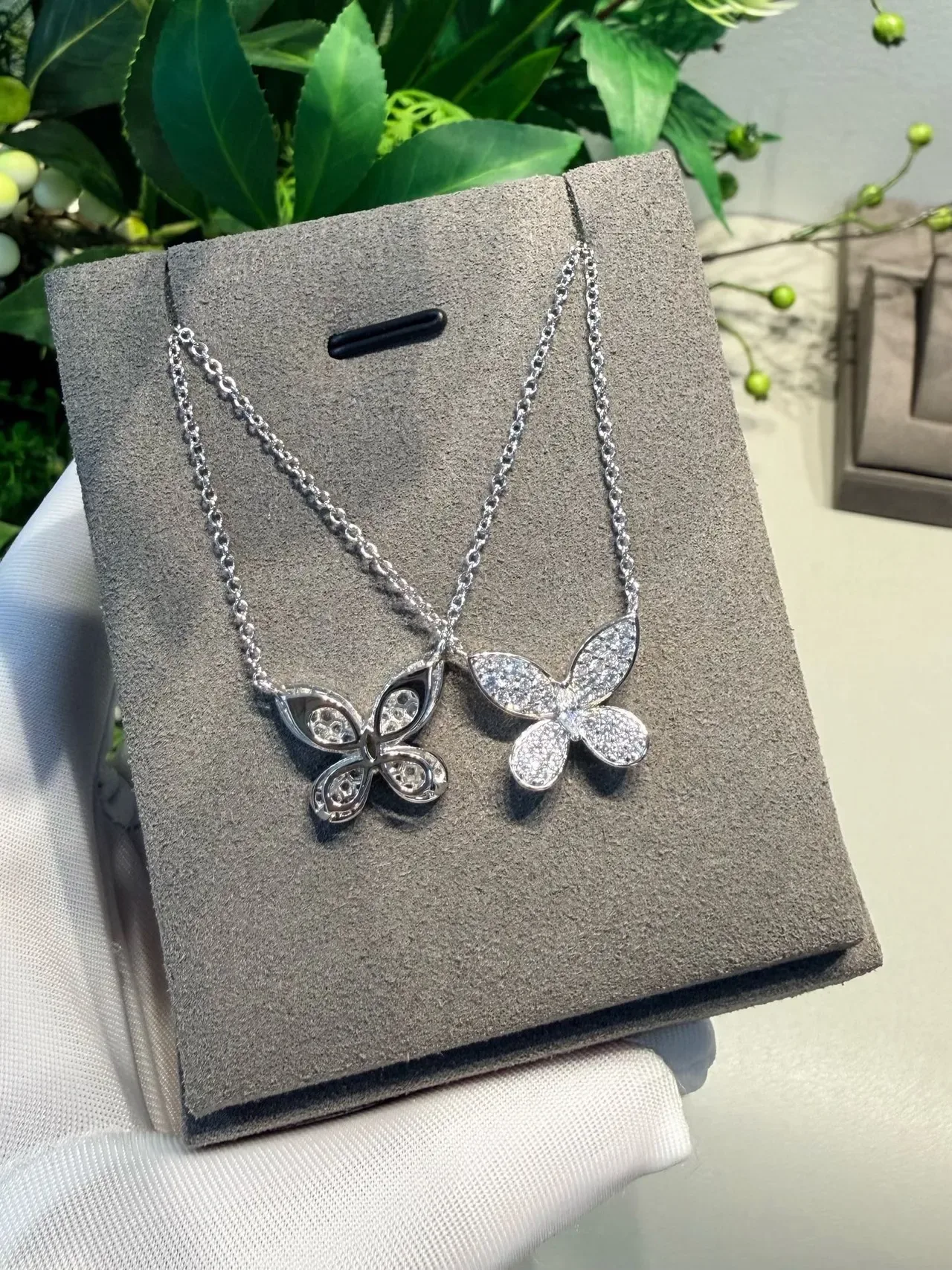 Silver Yellow Butterfly Silhouette Pavé-Set Stones Necklace 5