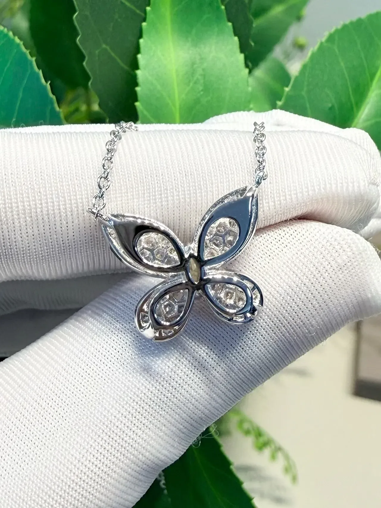 Silver Yellow Butterfly Silhouette Pavé-Set Stones Necklace 6