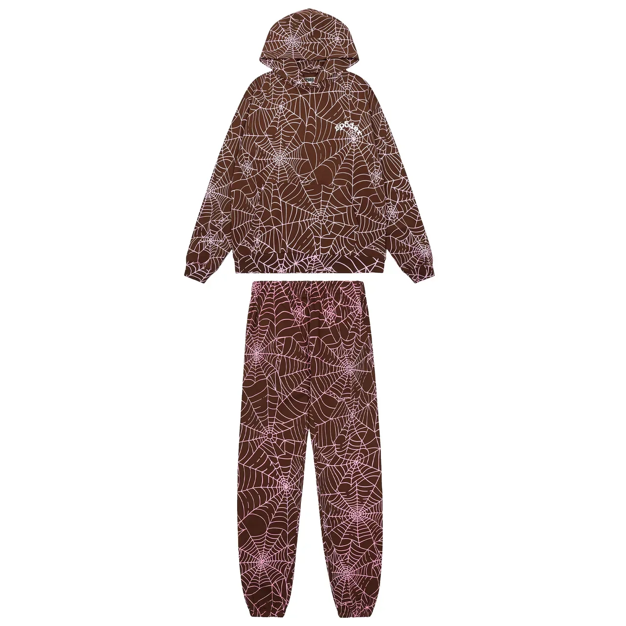Spiderweb Print Brown Pink and Black White Matching Tracksuit 2