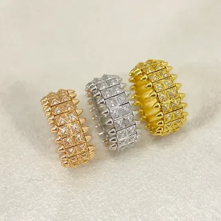 Spiked Pavé-Set Multi-Row Geometric Rings