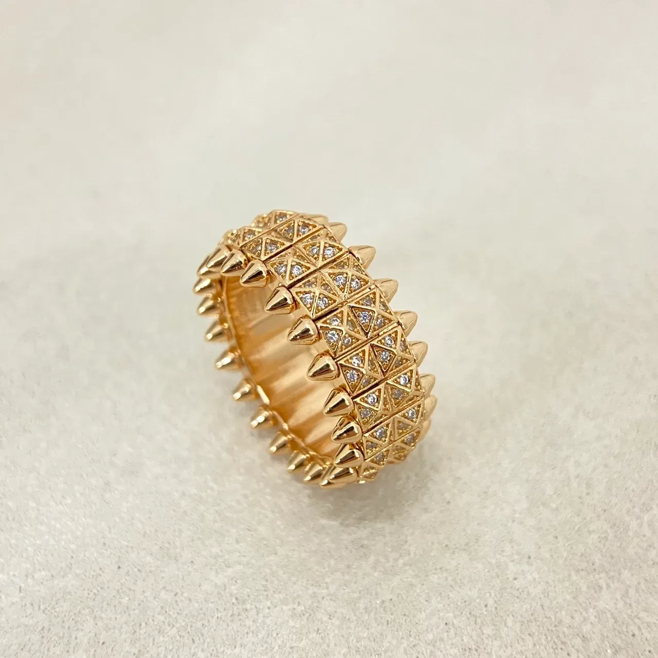 Spiked Pavé-Set Multi-Row Geometric Rings 4