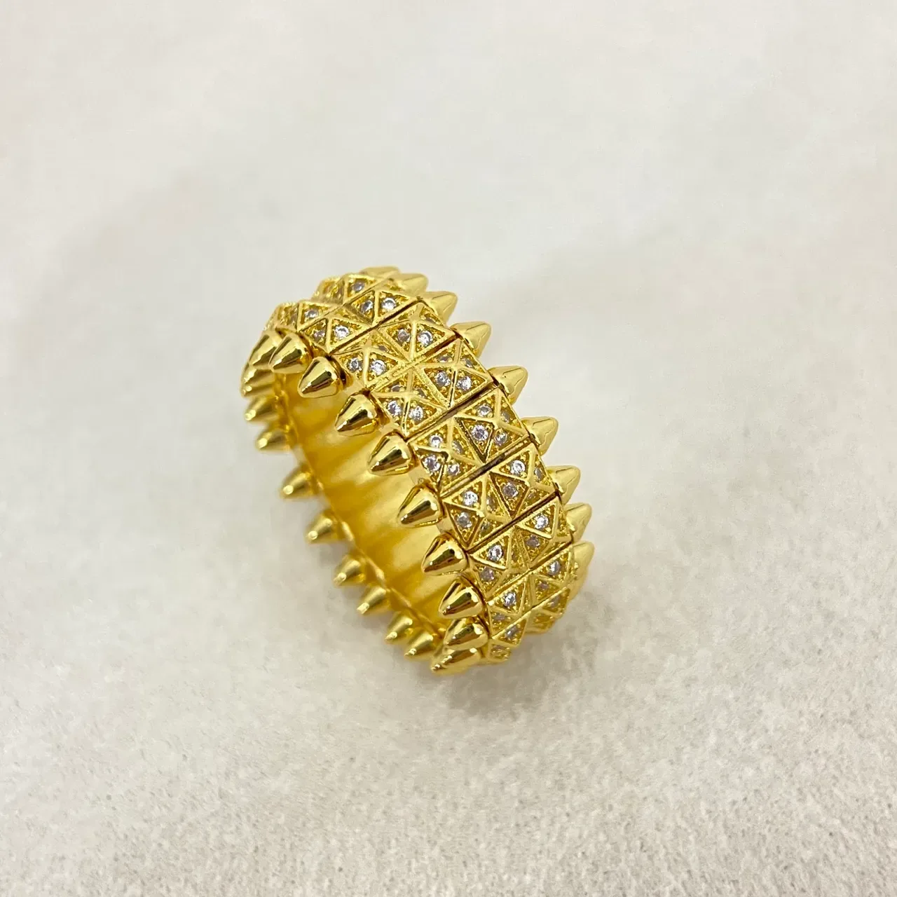Spiked Pavé-Set Multi-Row Geometric Rings 6