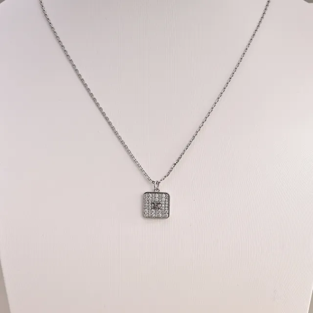 Square Pavé-Set Monogram Pendant Necklace 6
