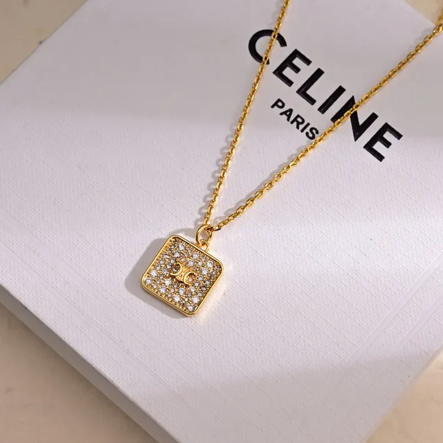 Square Pavé-Set Monogram Pendant Necklace 8