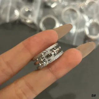 Stackable Pavé and Rope-Textured Buckle Motif Silver Rings