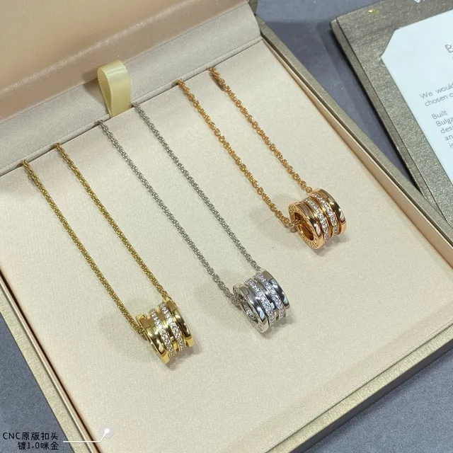 Stacked Cylindrical Pavé Crystal Pendant Necklace 2