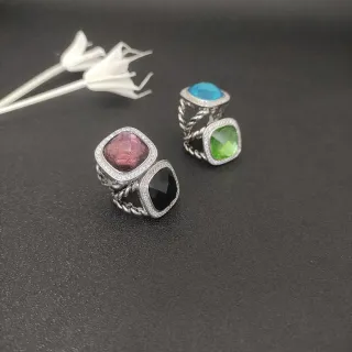 Stacked Twisted Rope Band Faceted Gemstone Rings