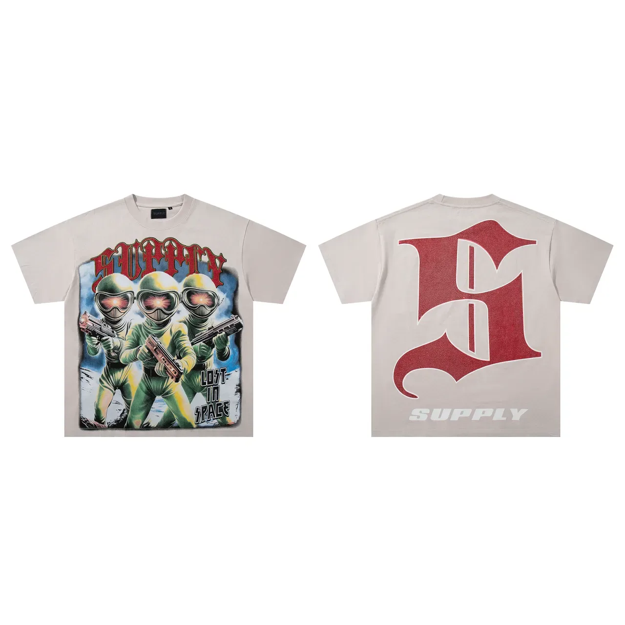 SUPPLY Beige Red Graphic Print Oversized Fit T-Shirt 2