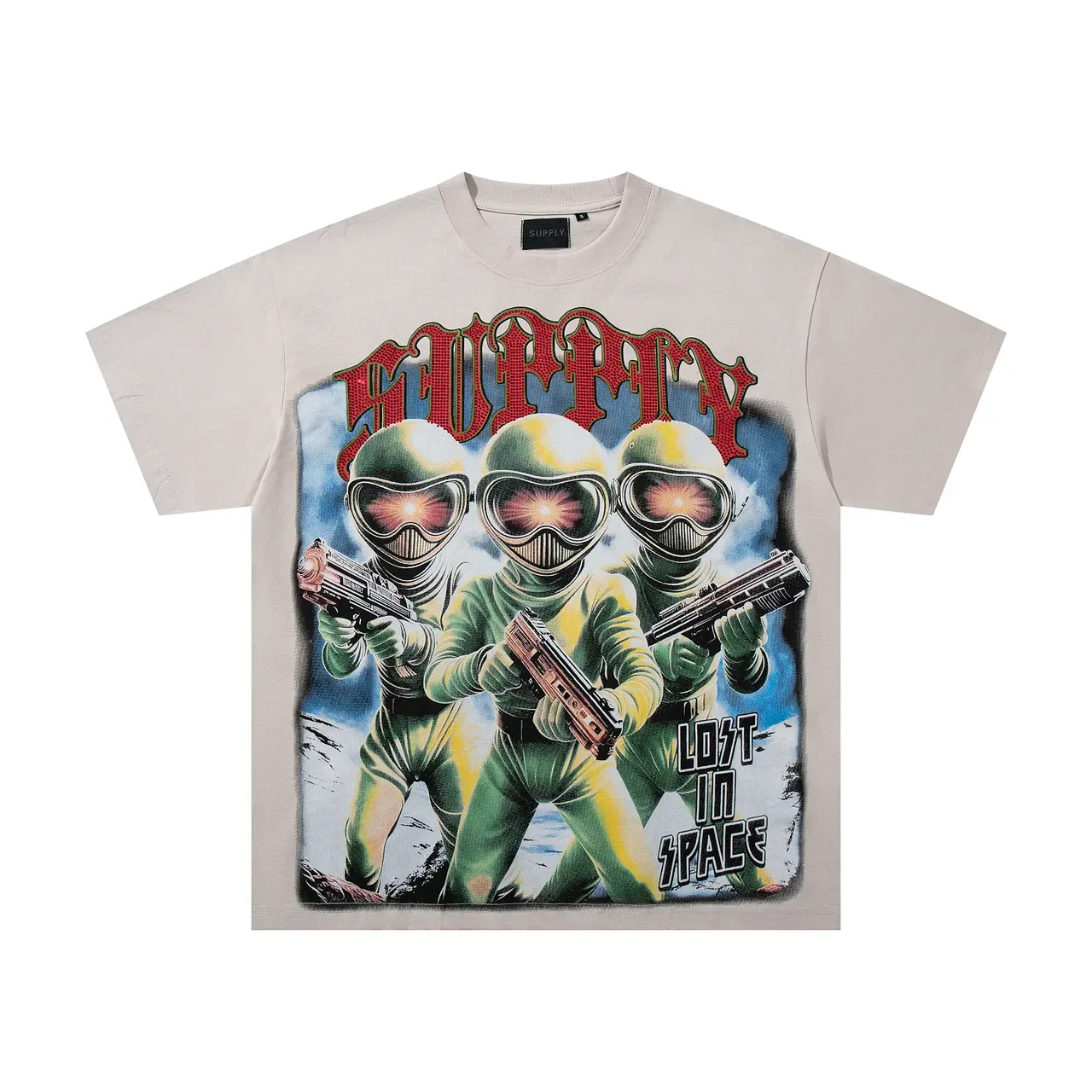 SUPPLY Beige Red Graphic Print Oversized Fit T-Shirt 3