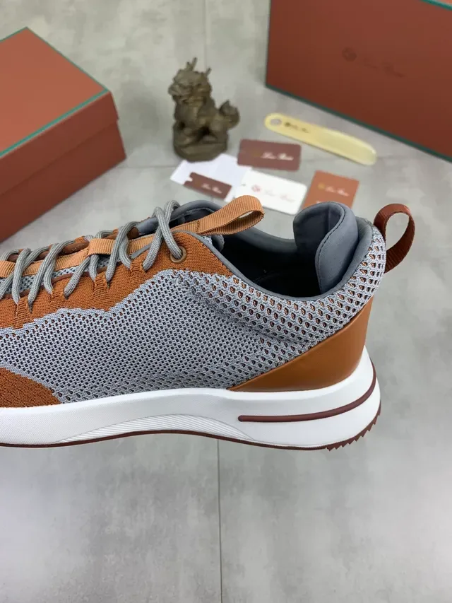 Tan and Gray Knit Mesh Low-Top Lifestyle Sneaker 3