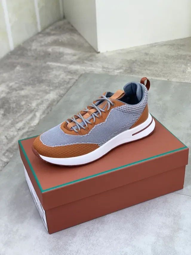 Tan and Gray Knit Mesh Low-Top Lifestyle Sneaker 4