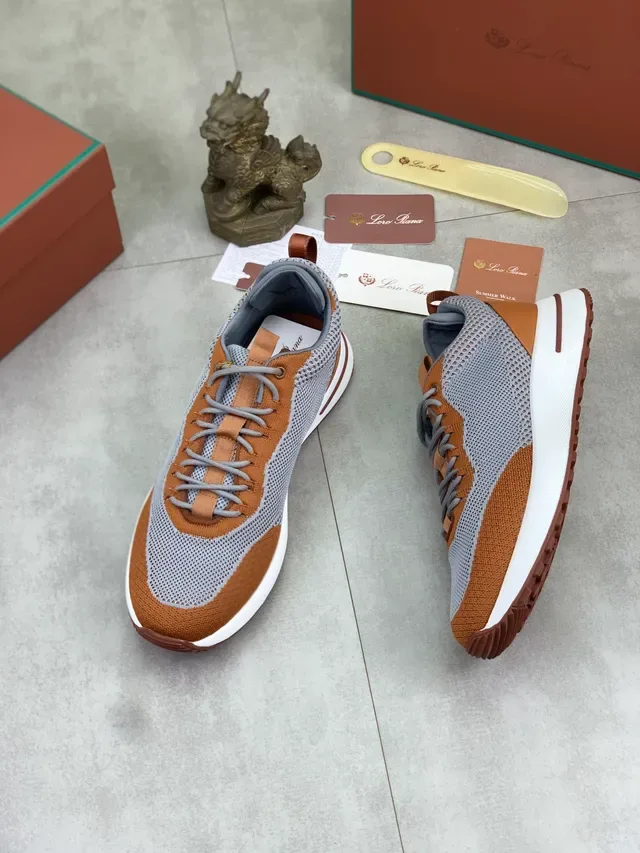 Tan and Gray Knit Mesh Low-Top Lifestyle Sneaker 5