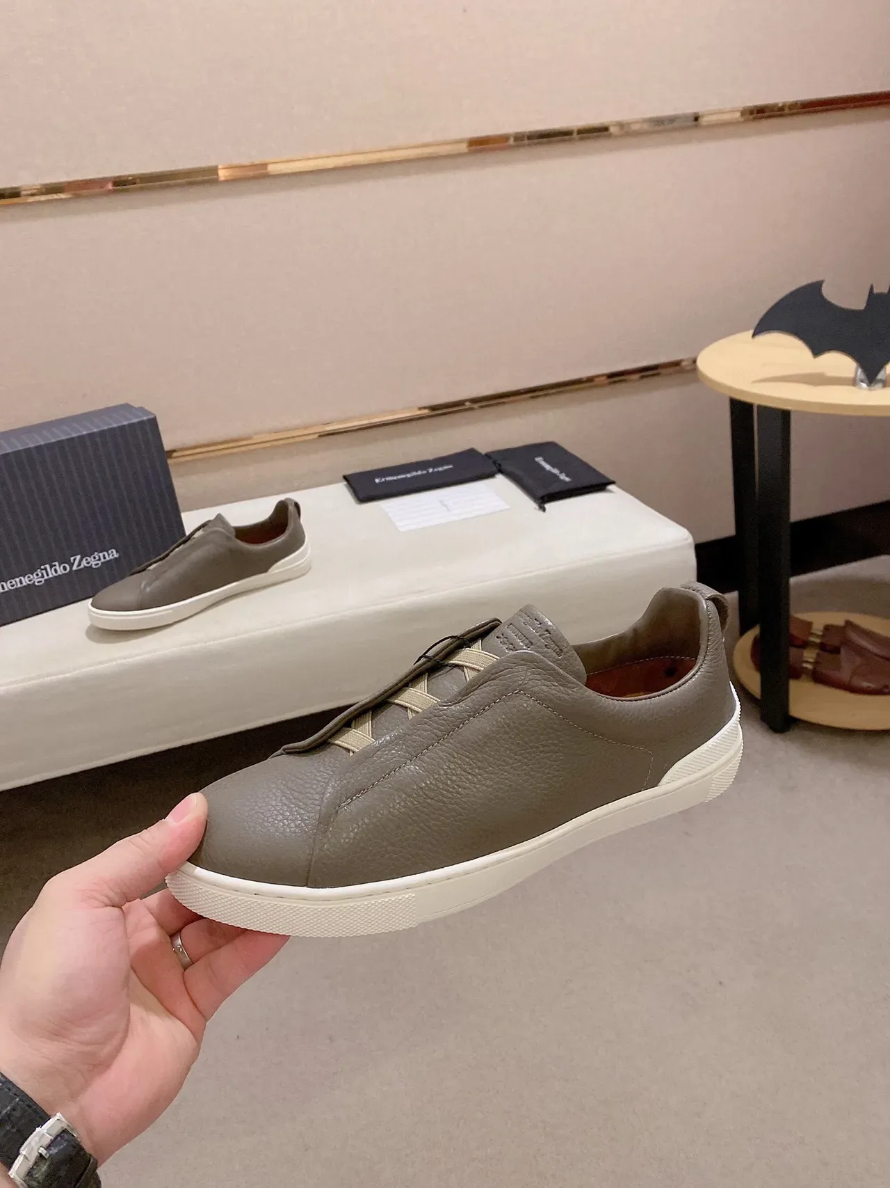 Taupe Leather Slip-On Lifestyle Sneaker 8