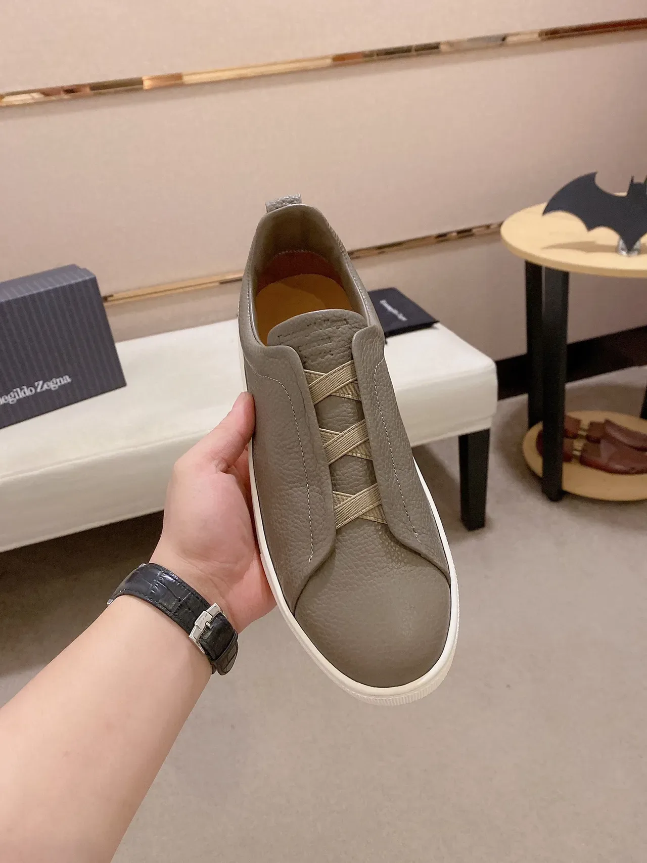 Taupe Leather Slip-On Lifestyle Sneaker 9
