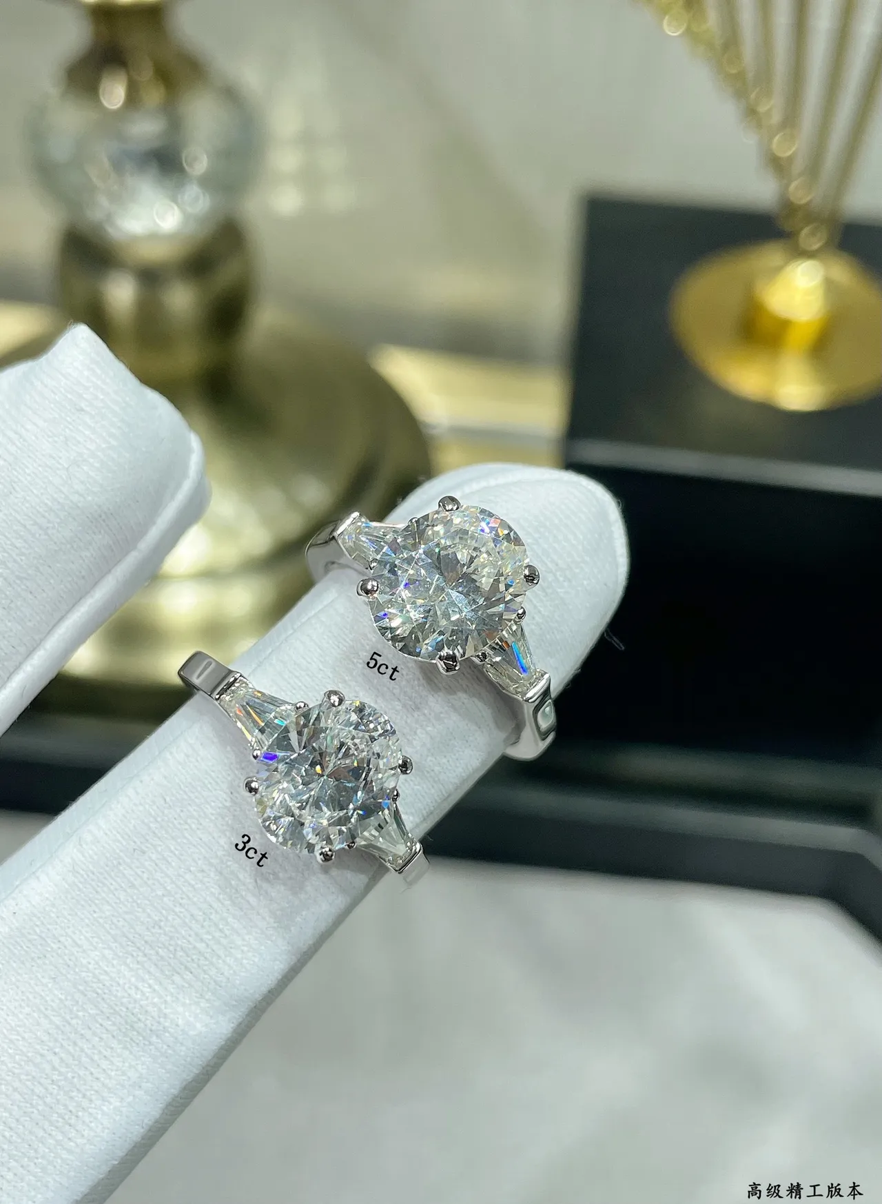Three-Stone Round Brilliant and Tapered Baguette Diamond Ring 8