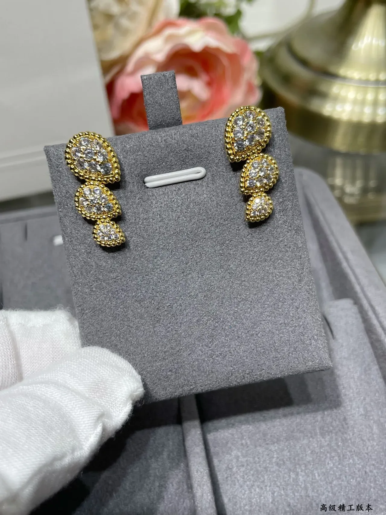 Three-Tier Teardrop Pavé Gold-Tone Earrings 5