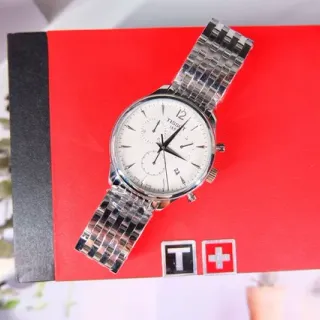 Tissot Chronograph Silver White Stainless Steel Bracelet Three-Subdial Mechanical Watch