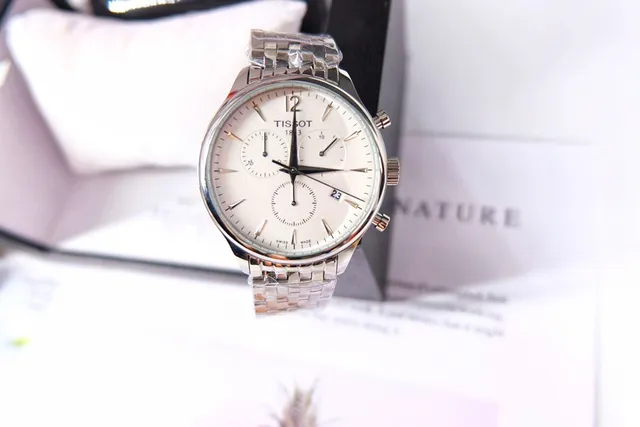 Tissot Chronograph Silver White Stainless Steel Bracelet Three-Subdial Mechanical Watch 2