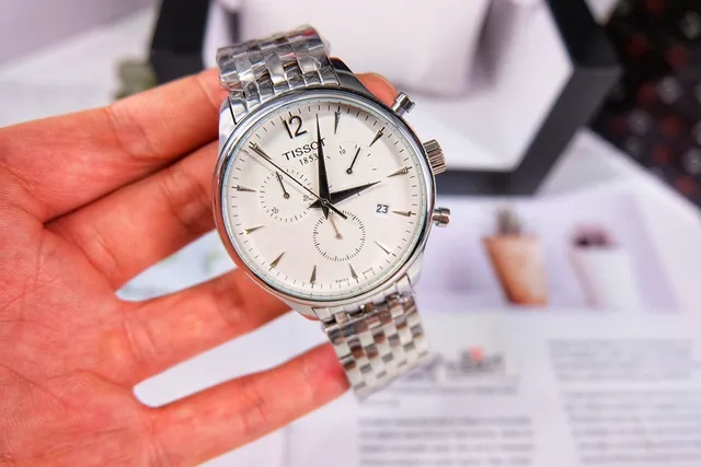 Tissot Chronograph Silver White Stainless Steel Bracelet Three-Subdial Mechanical Watch 6