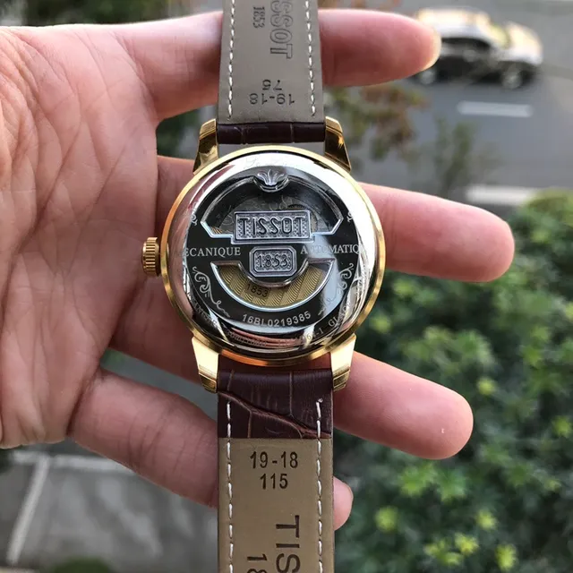 Tissot Heritage Caixa de Ouro Bicolor Marrom Esfera Branca com Guilloché Relógio Mecânico 5