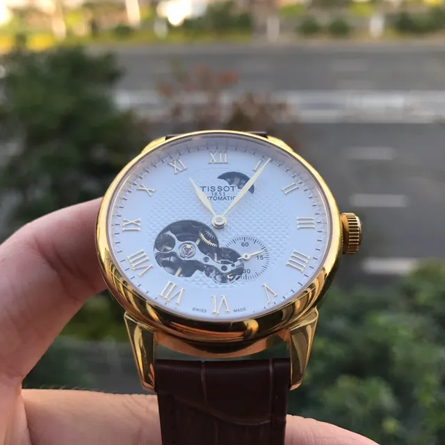 Tissot Heritage Caixa de Ouro Bicolor Marrom Esfera Branca com Guilloché Relógio Mecânico 7
