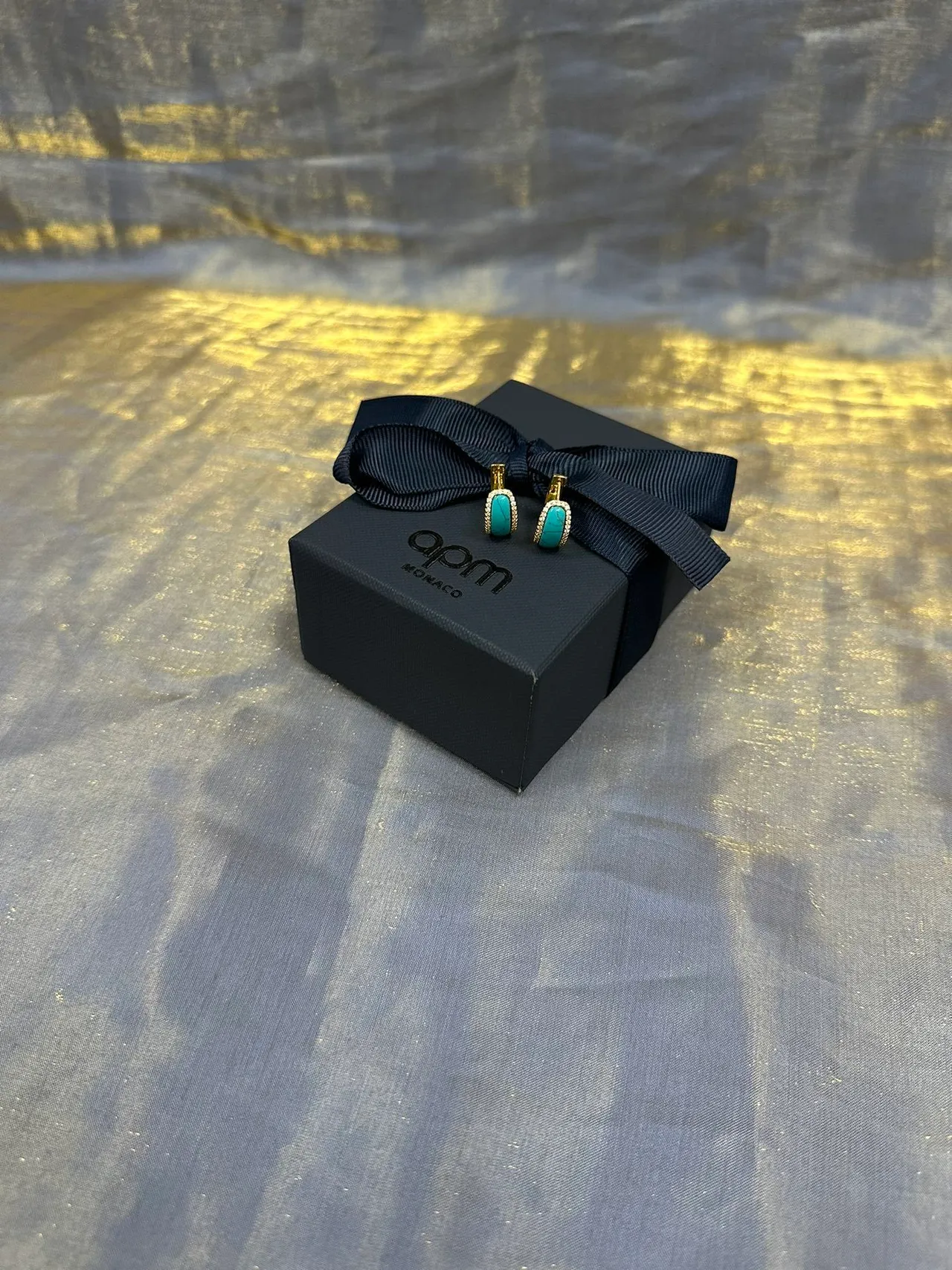 Turquoise Cabochon Pavé Hoop Earrings 7